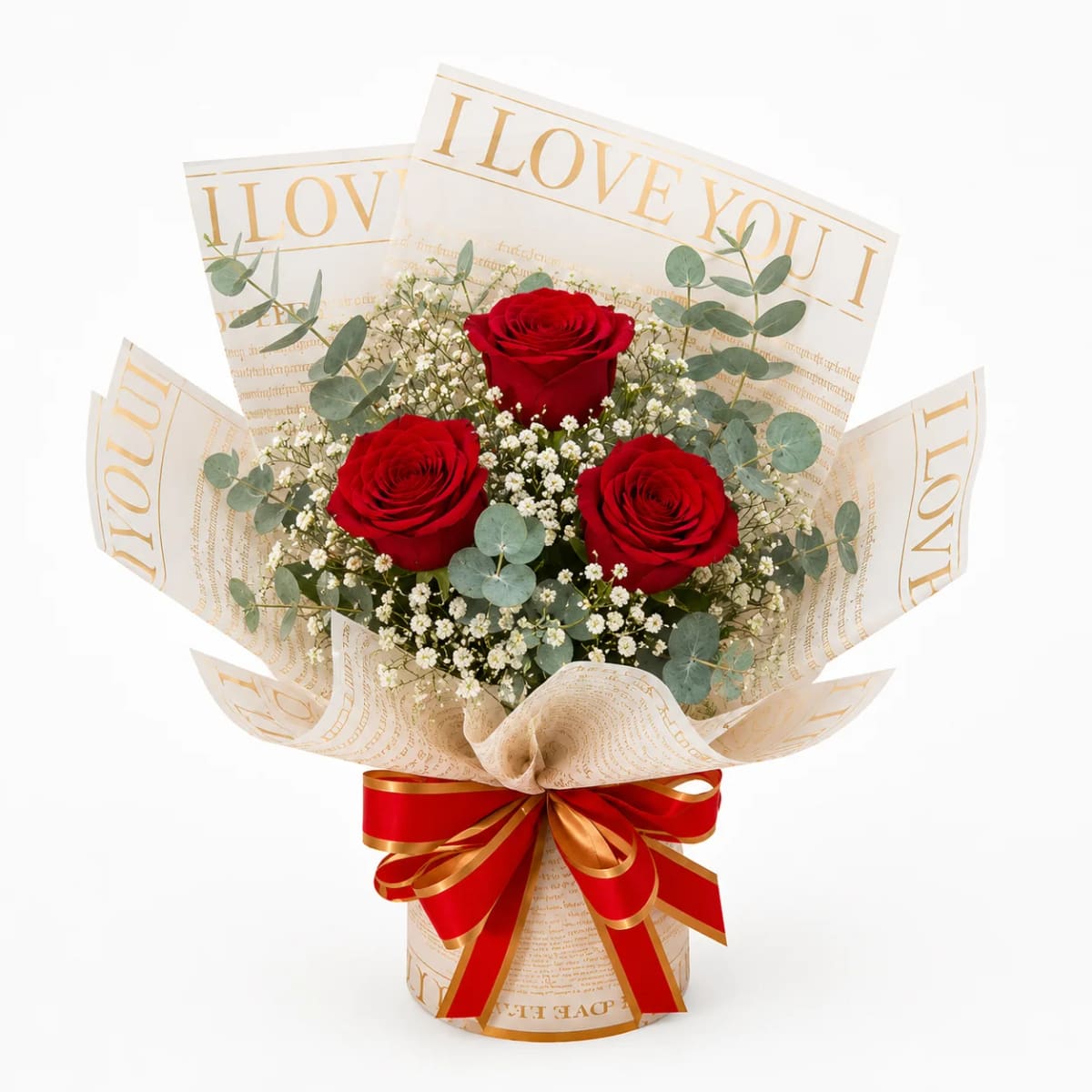 Buque com 3 Botões de Rosas I love You