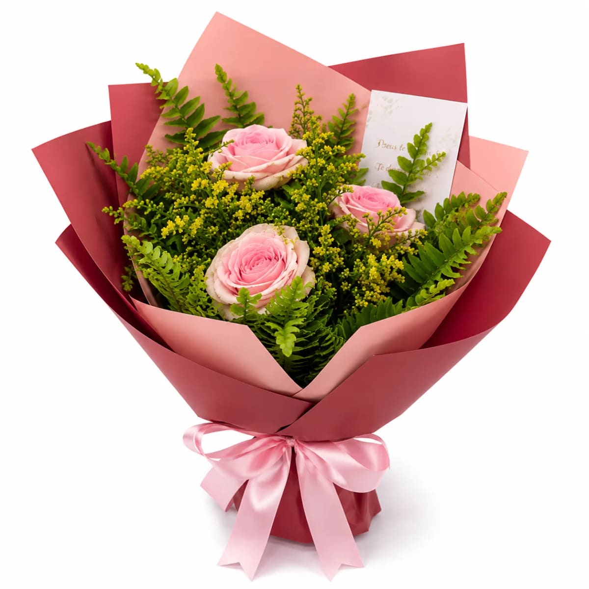 Buquê com Três Botões de Rosa Cor de Rosa