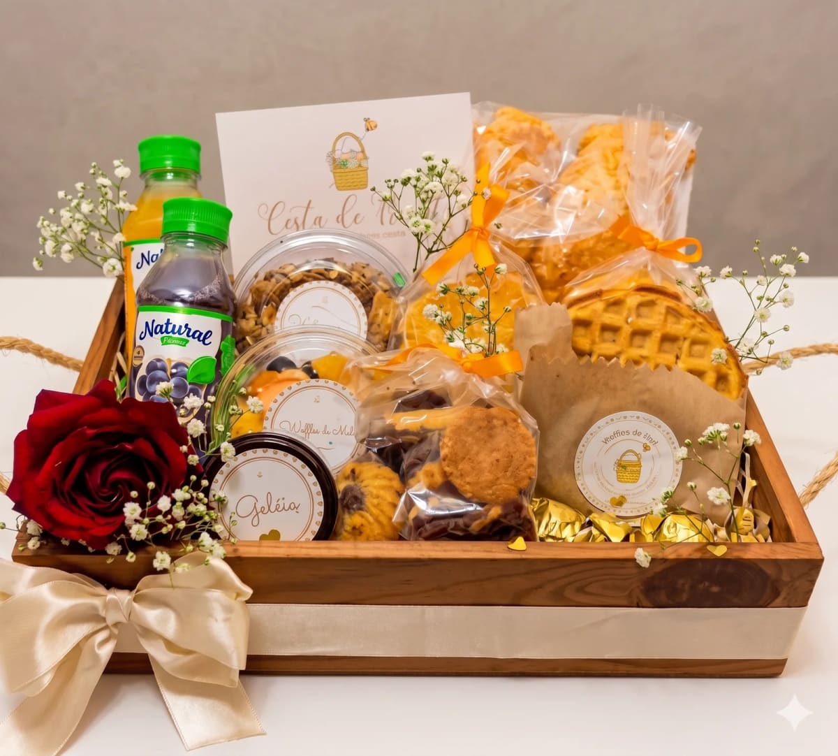 Café da Manhã com Biscoitos, Waffles, Salgados e Flores