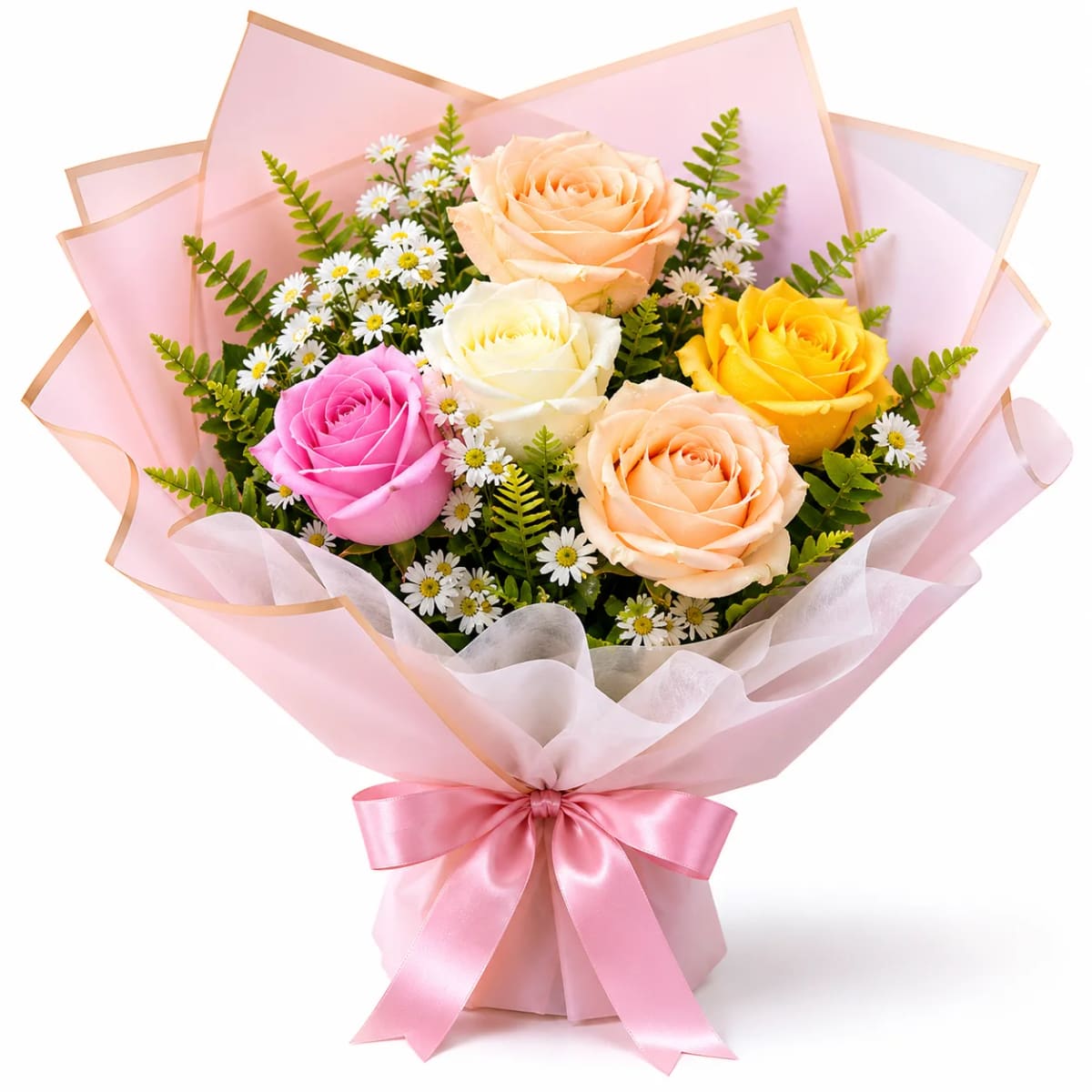 Buquê de Rosas Mistas Coloridas 5 Botões