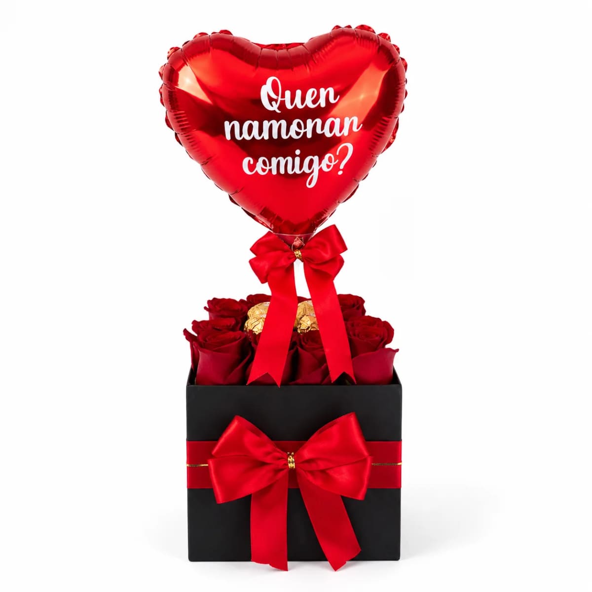 Box Com Flores e Chocolate Ferrero Rocher