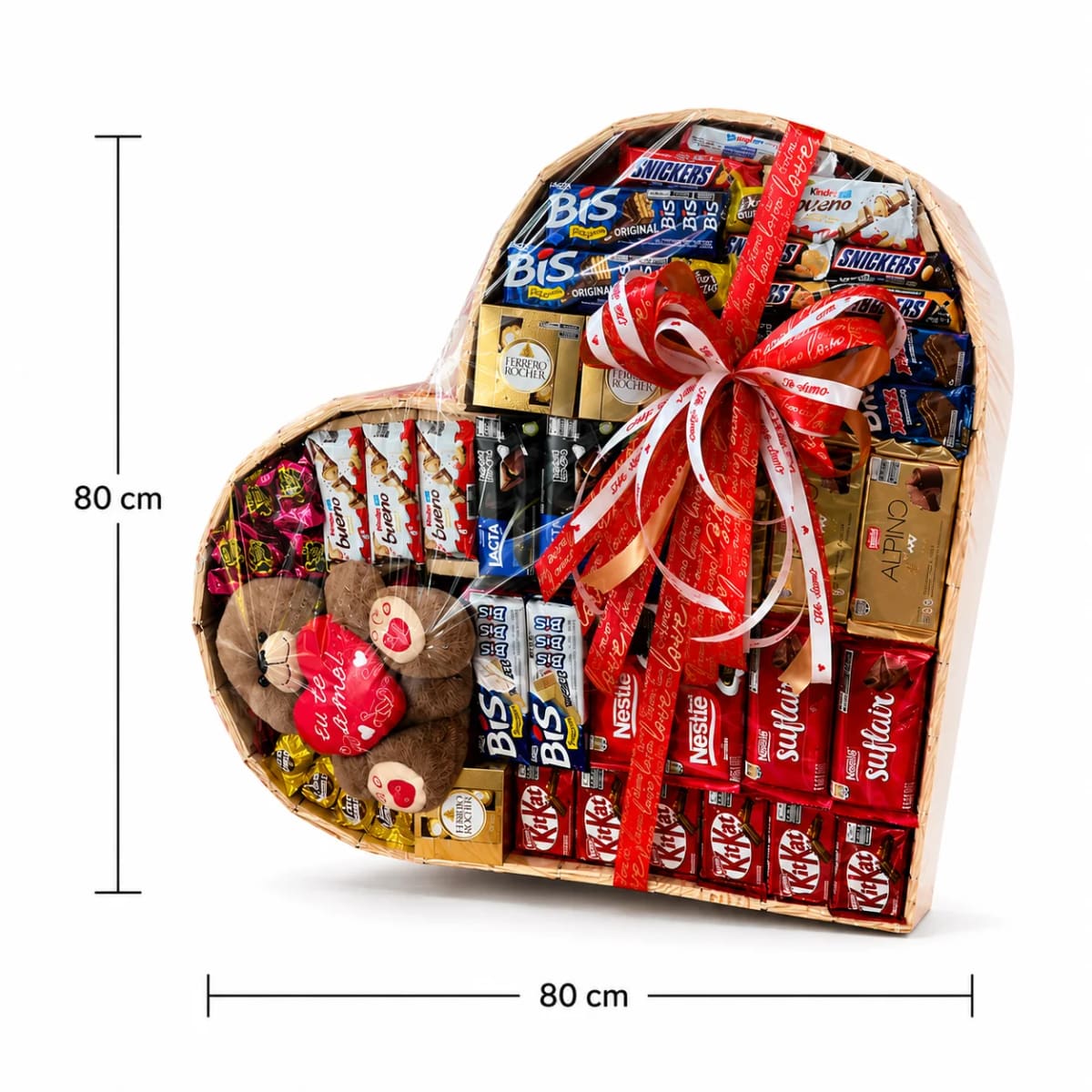 Coração Gigante dos Sonhos – 80 cm com Chocolates e Pelúcia