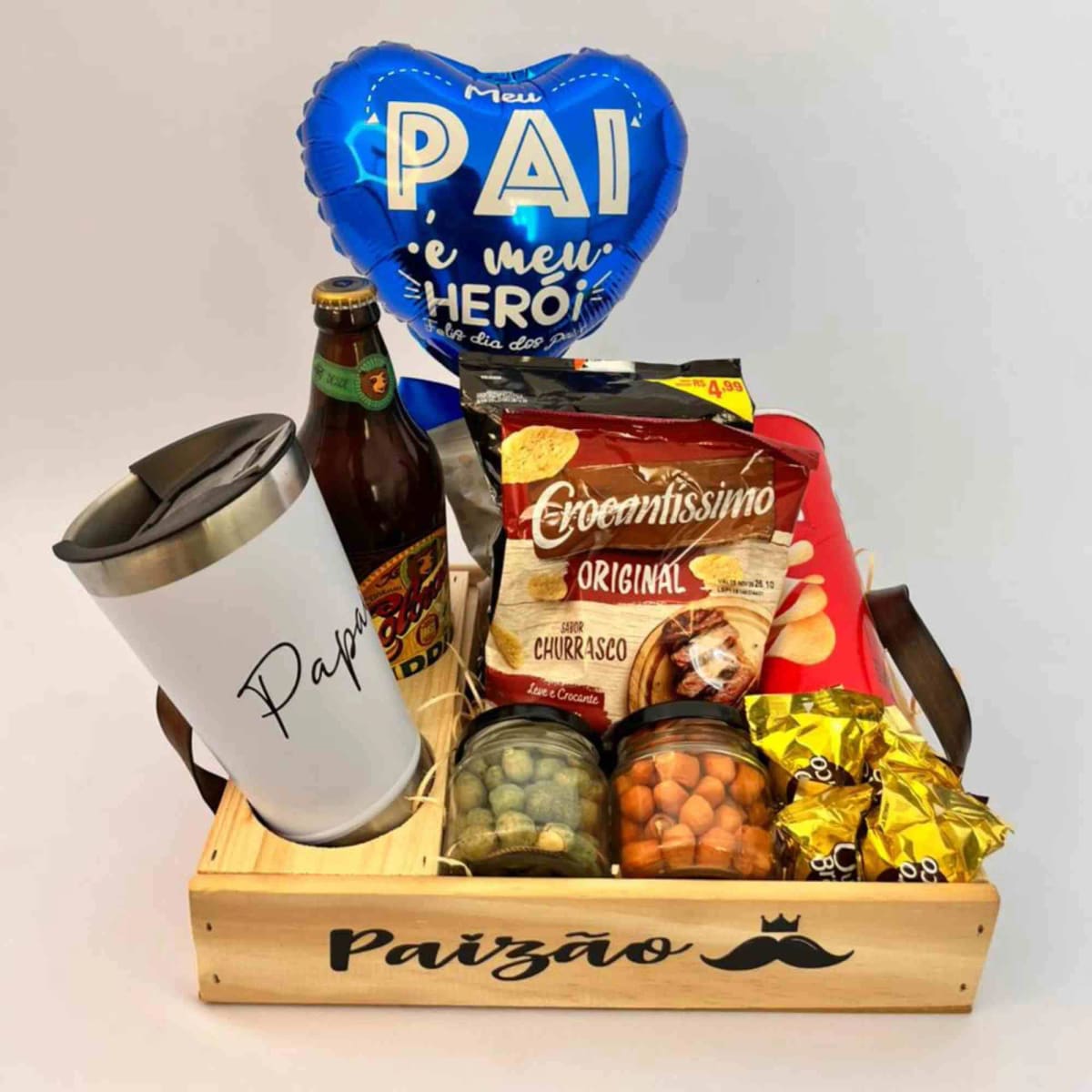 Cesta Com Cerveja Artesanal Copo Termico e Petiscos